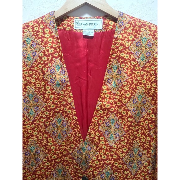 Vintage Evan Picone Women’s Red Empire Print Single Button Blazer Jacket Size 12 - Picture 8 of 10